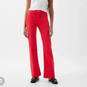 Gap 70's High Rise Denim Women's Slipper Red Flare Jeans Patch Pocket New Retro